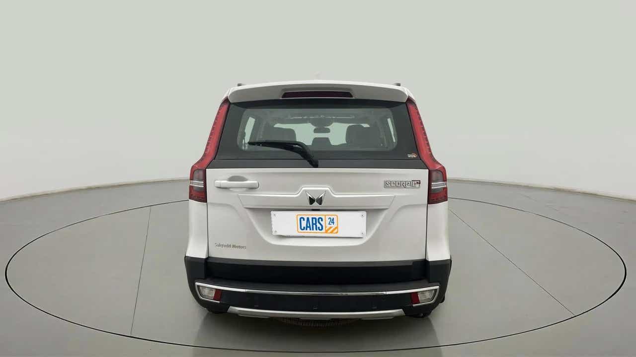 Rear view of a Everest White Mahindra Scorpio-N