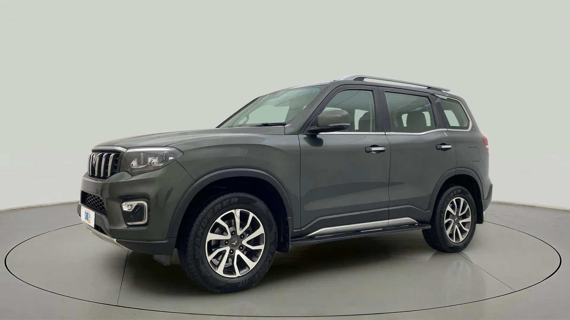 Front side view of a Deep Forest Mahindra Scorpio-N