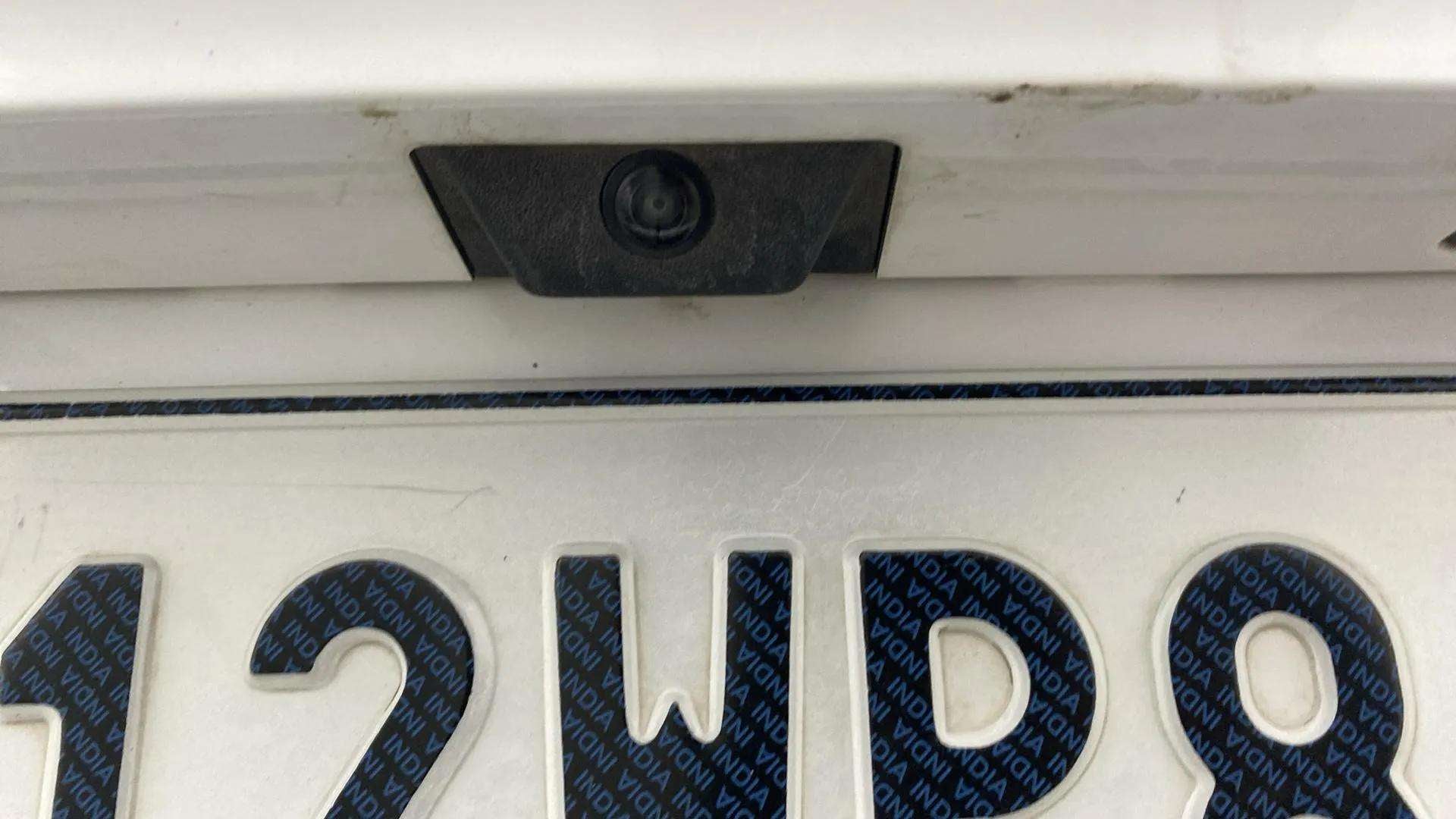 Close-up of the rear camera and number plate of a Mahindra Scorpio-N