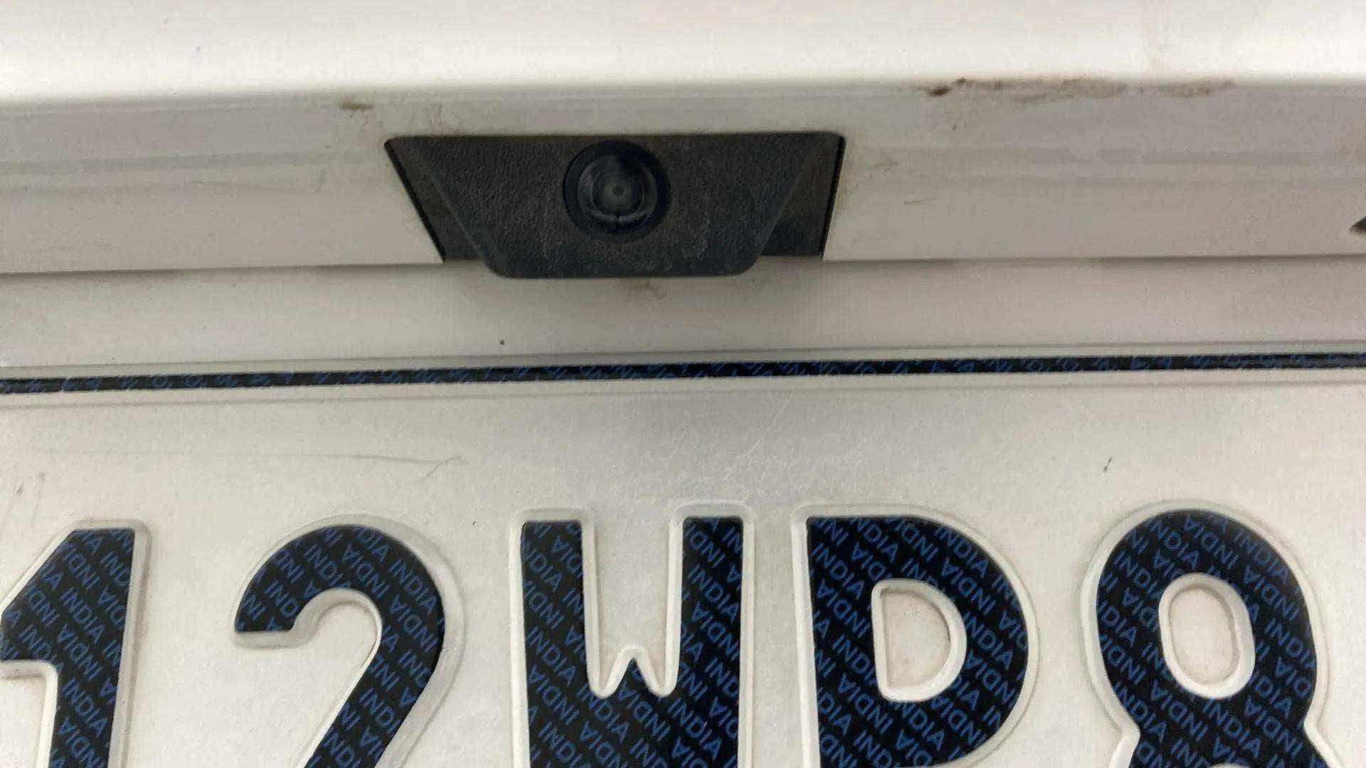 Close-up of the rear camera and number plate of a Mahindra Scorpio-N