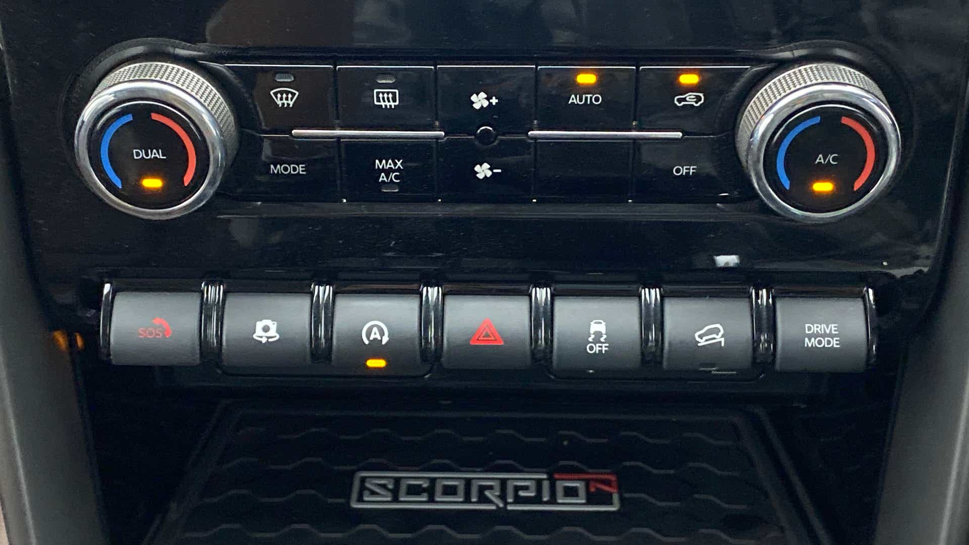 Center console controls of a Mahindra Scorpio-N