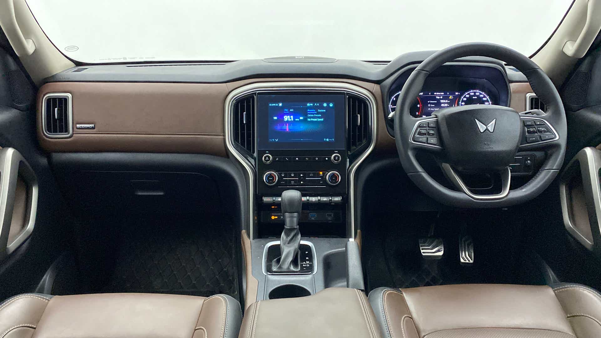 Dashboard and steering wheel view of a Mahindra Scorpio-N