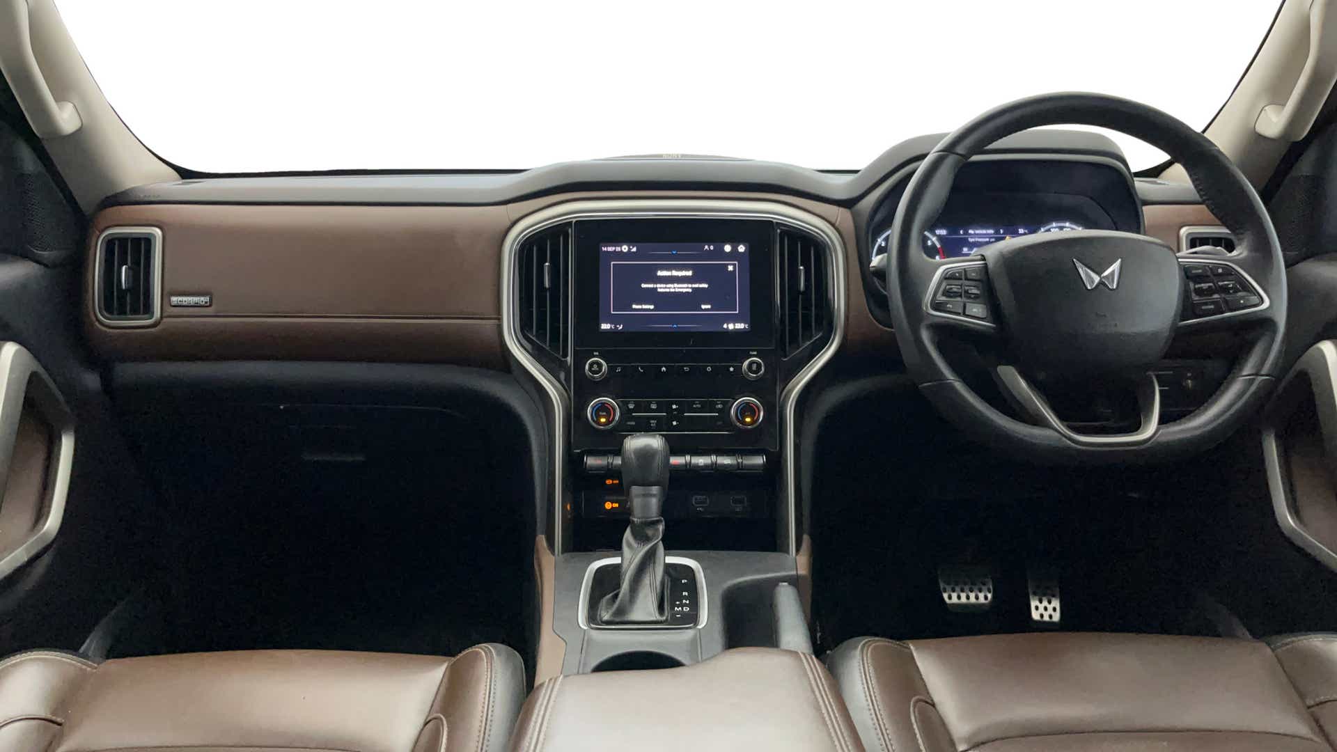 Dashboard and steering view of a Mahindra Scorpio-N