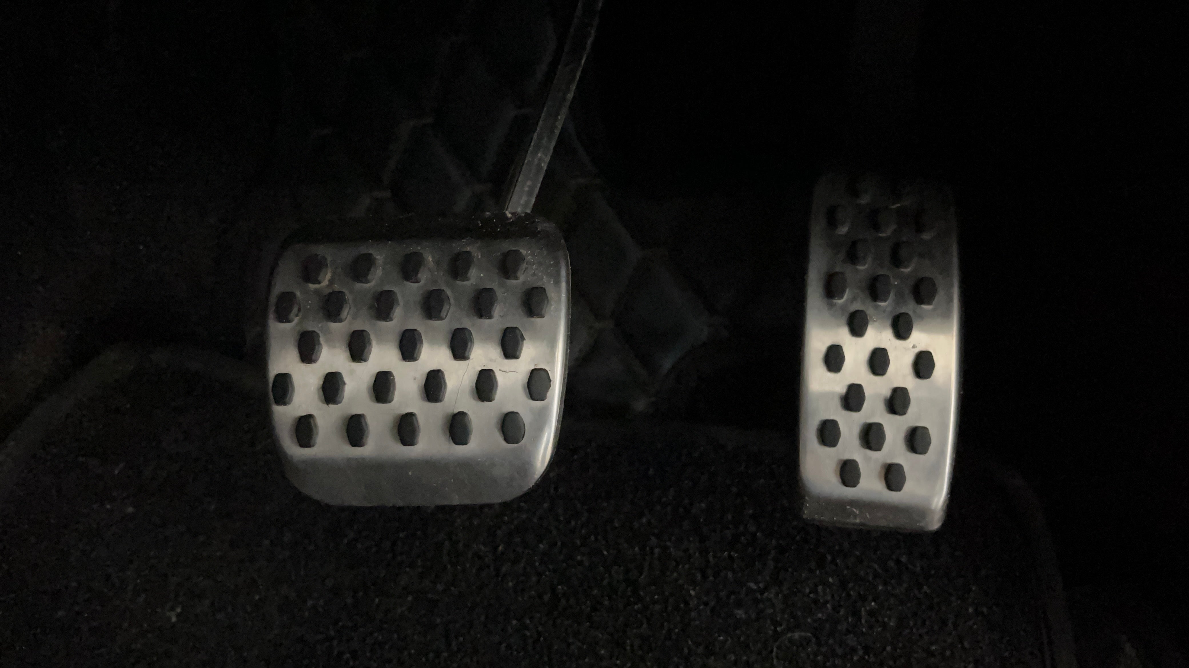Close-up of pedal area of a Mahindra Scorpio-N