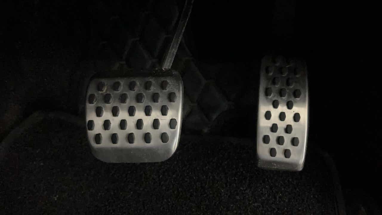 Close-up of pedal area of a Mahindra Scorpio-N