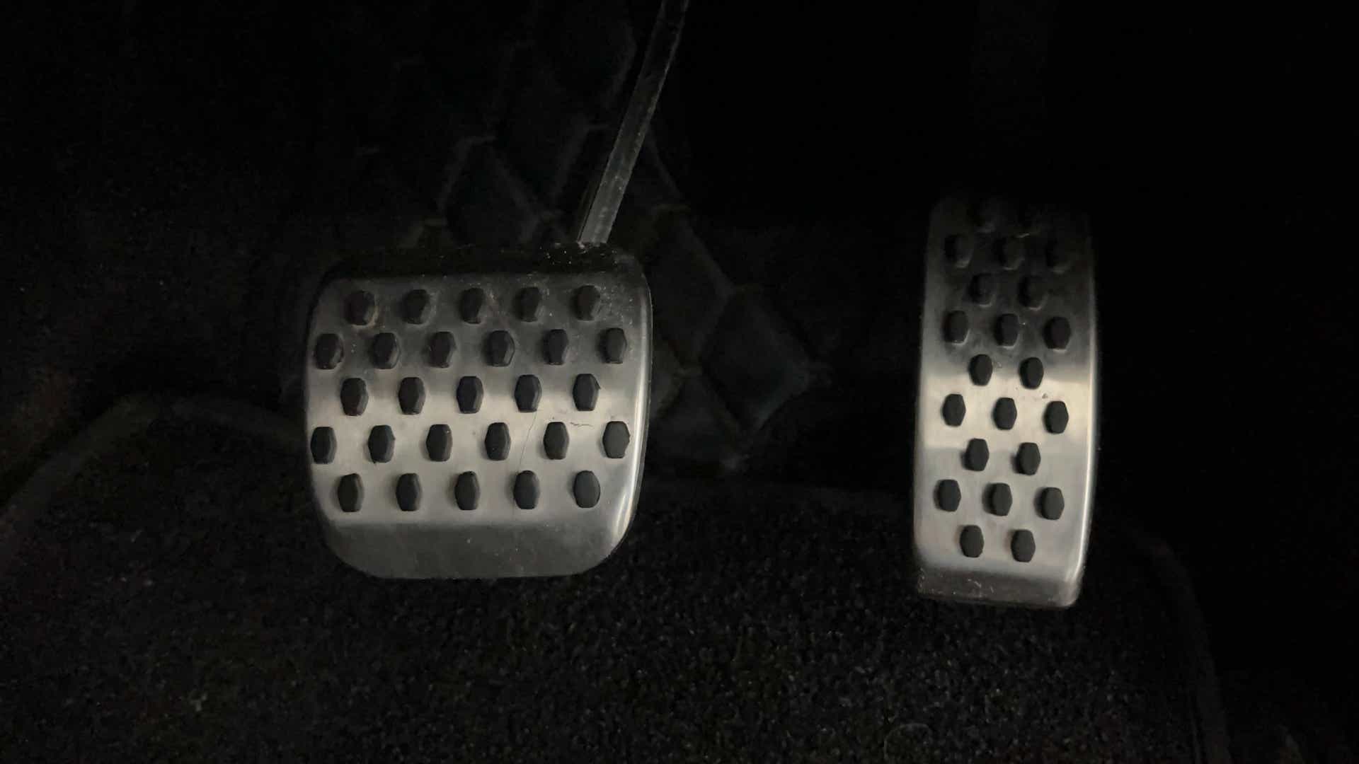 Close-up of pedal area of a Mahindra Scorpio-N