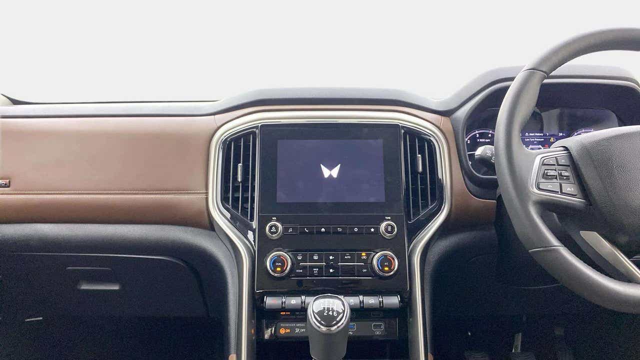 Dashboard and steering wheel view of a Mahindra Scorpio-N