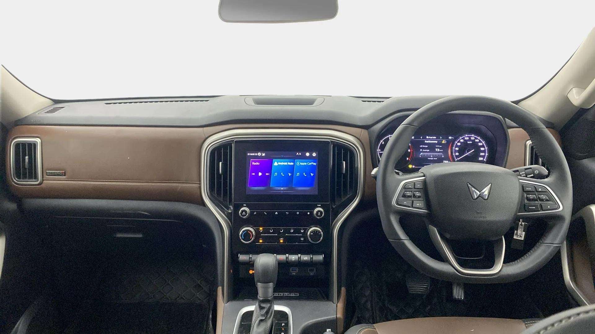 Dashboard and steering wheel of a Mahindra Scorpio-N