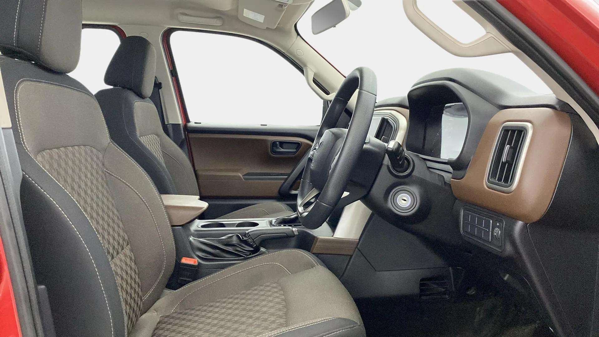 Interior dashboard and front seats of a Mahindra Scorpio-N