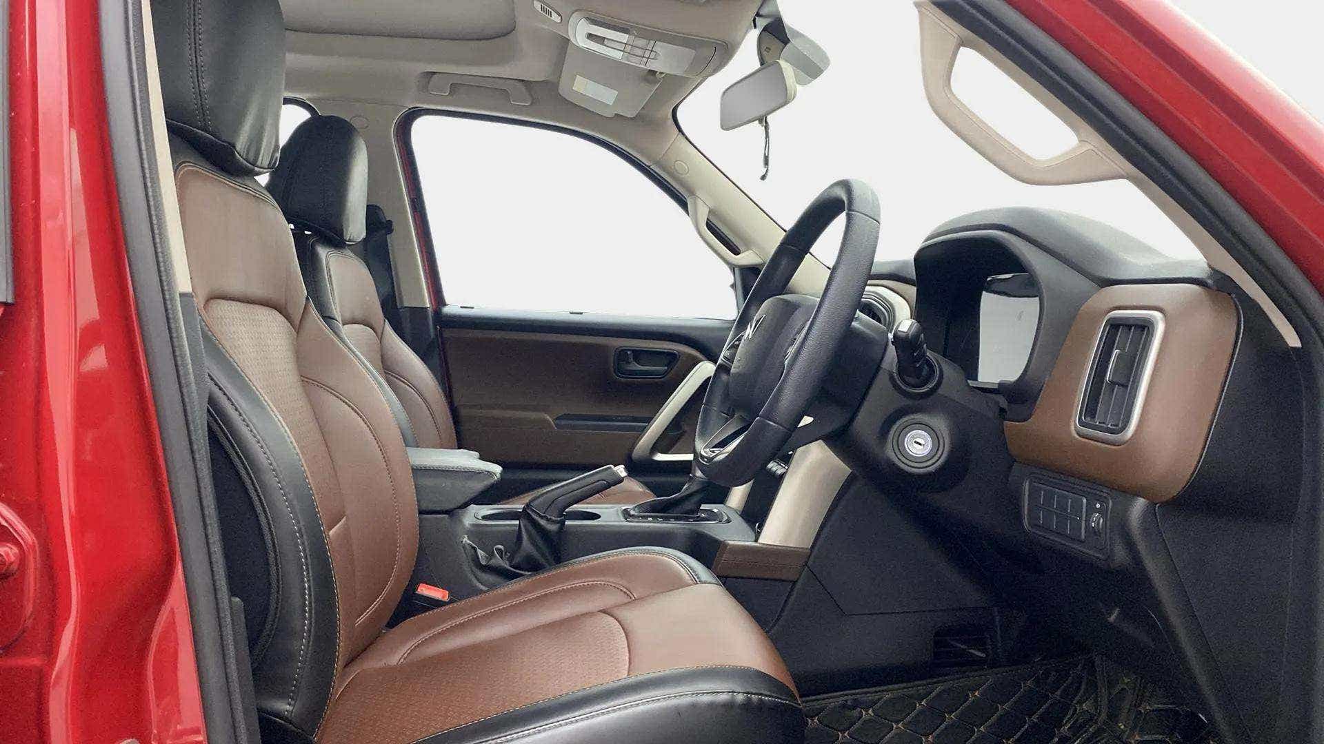 Front interior seats and dashboard of a Mahindra Scorpio-N