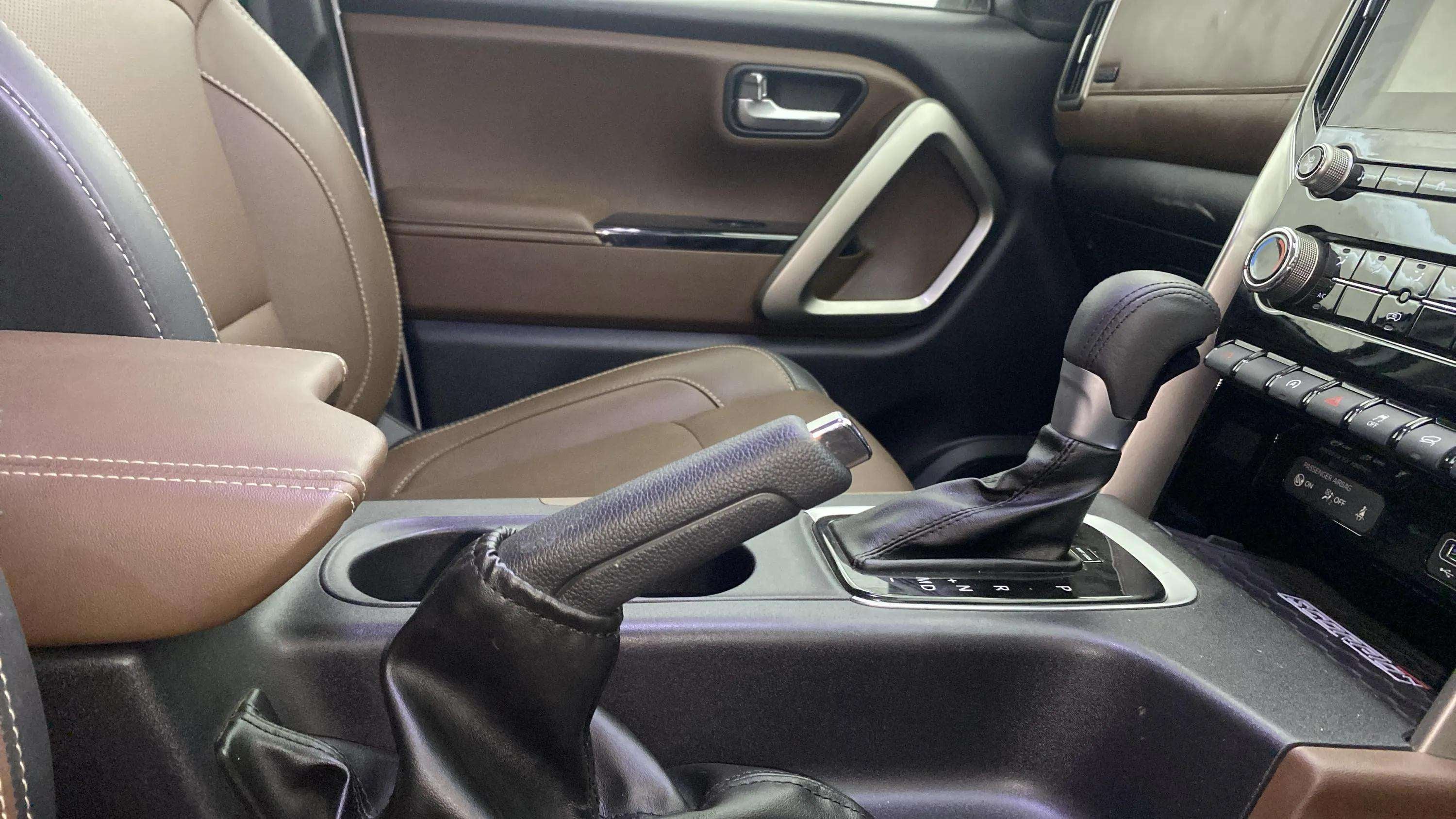 Centre console and gear shifter of a Mahindra Scorpio-N