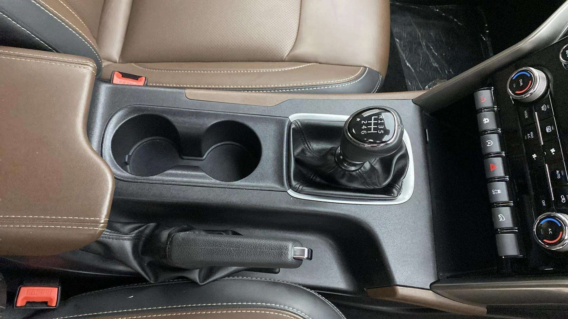 Interior center console and gear shifter of a Mahindra Scorpio-N