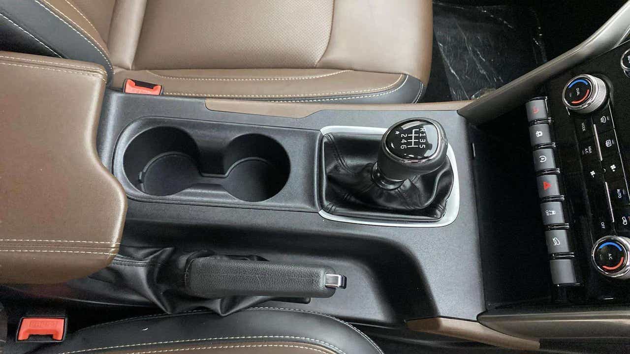 Interior center console and gear shifter of a Mahindra Scorpio-N