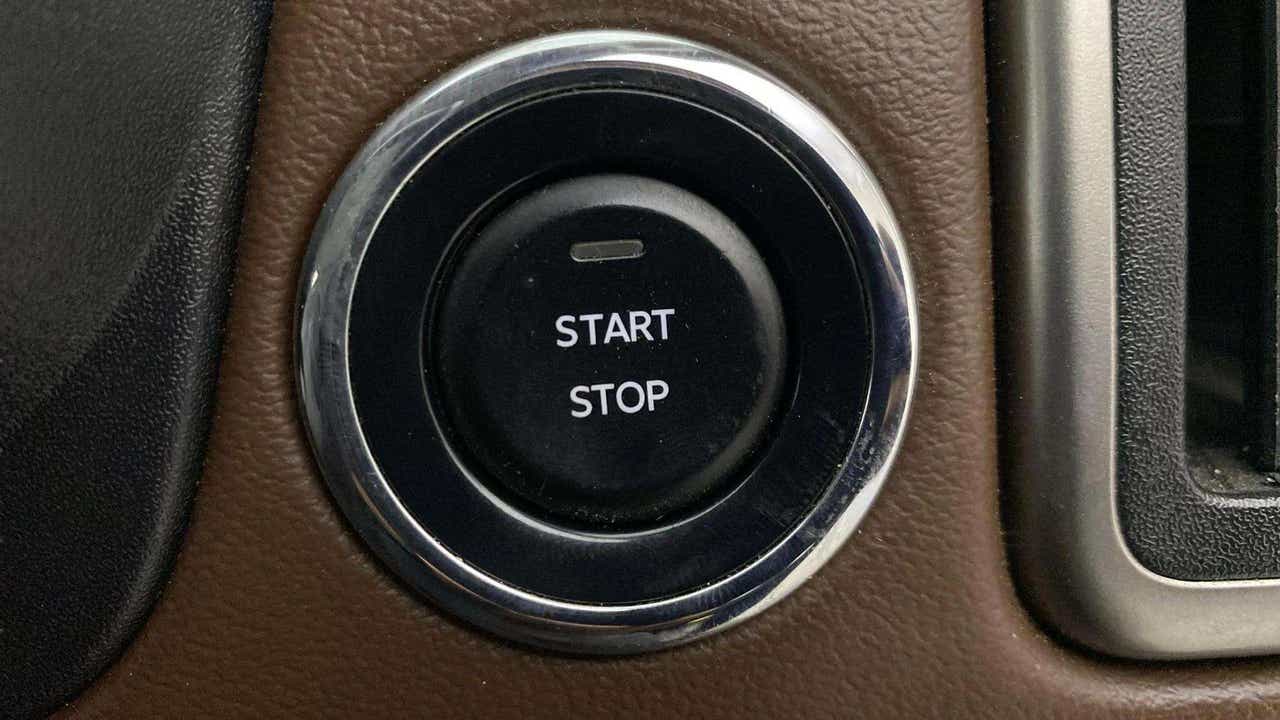 Close-up of the start stop button of a Mahindra Scorpio-N