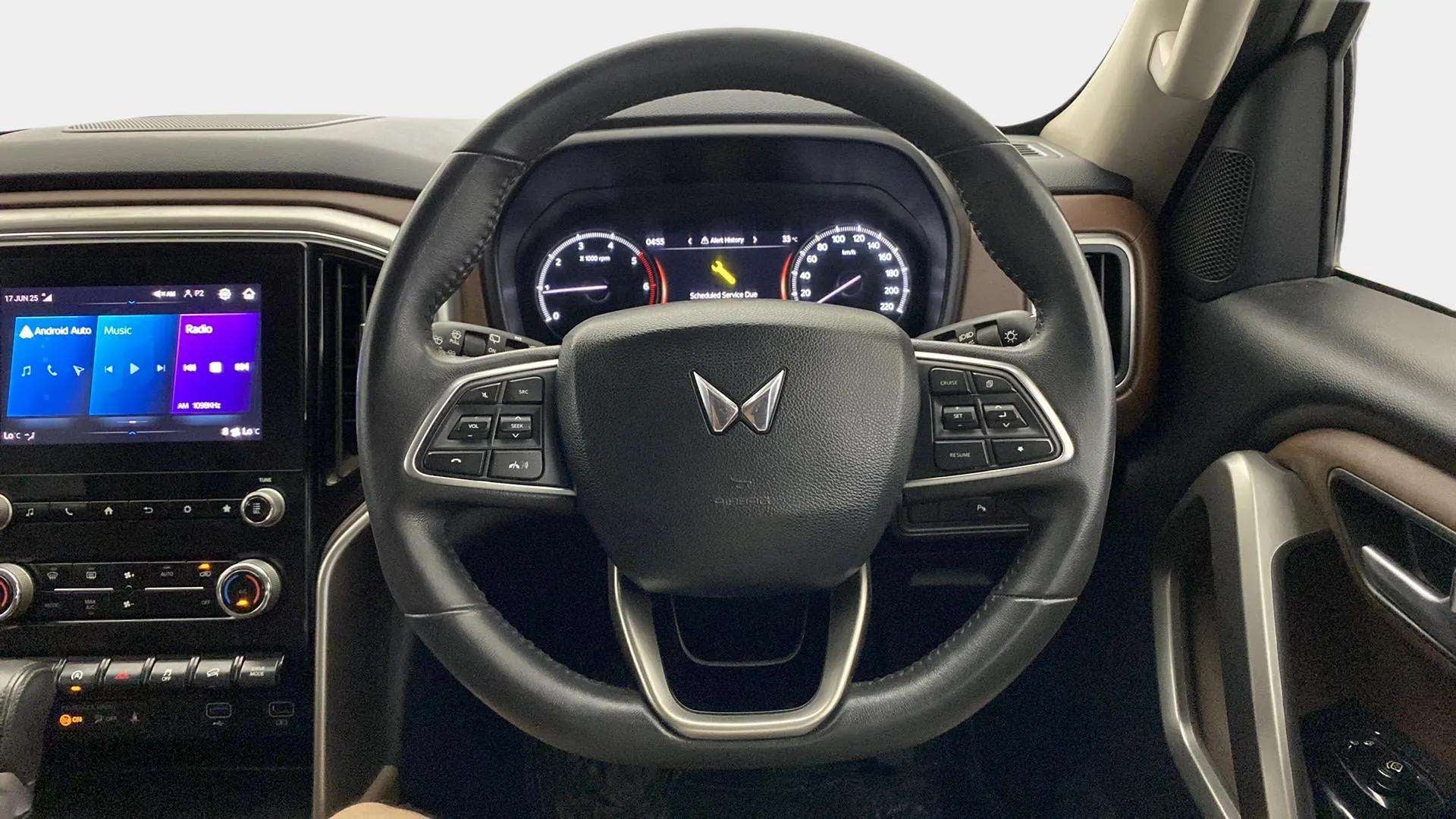 Steering wheel and dashboard of a Mahindra Scorpio-N