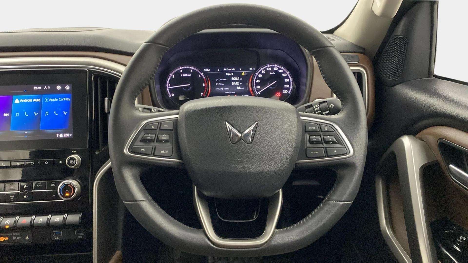 Dashboard and steering wheel of a Mahindra Scorpio-N