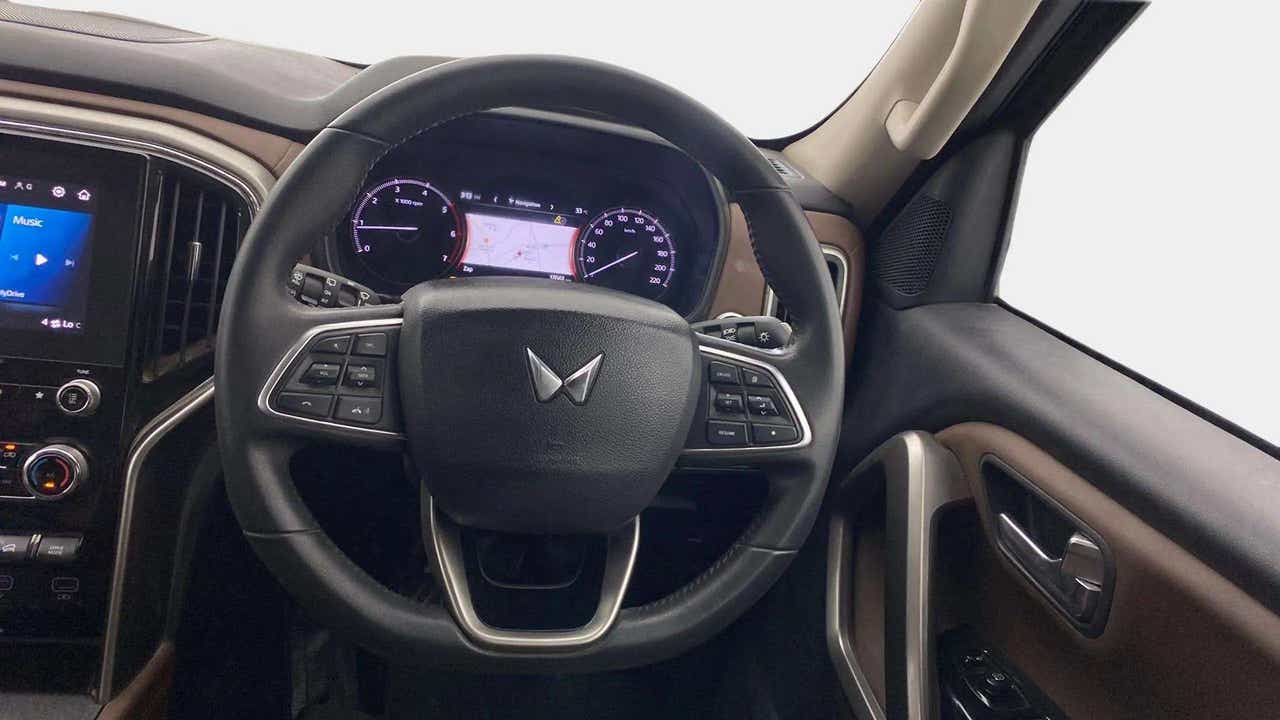 Steering wheel and dashboard of a Mahindra Scorpio-N