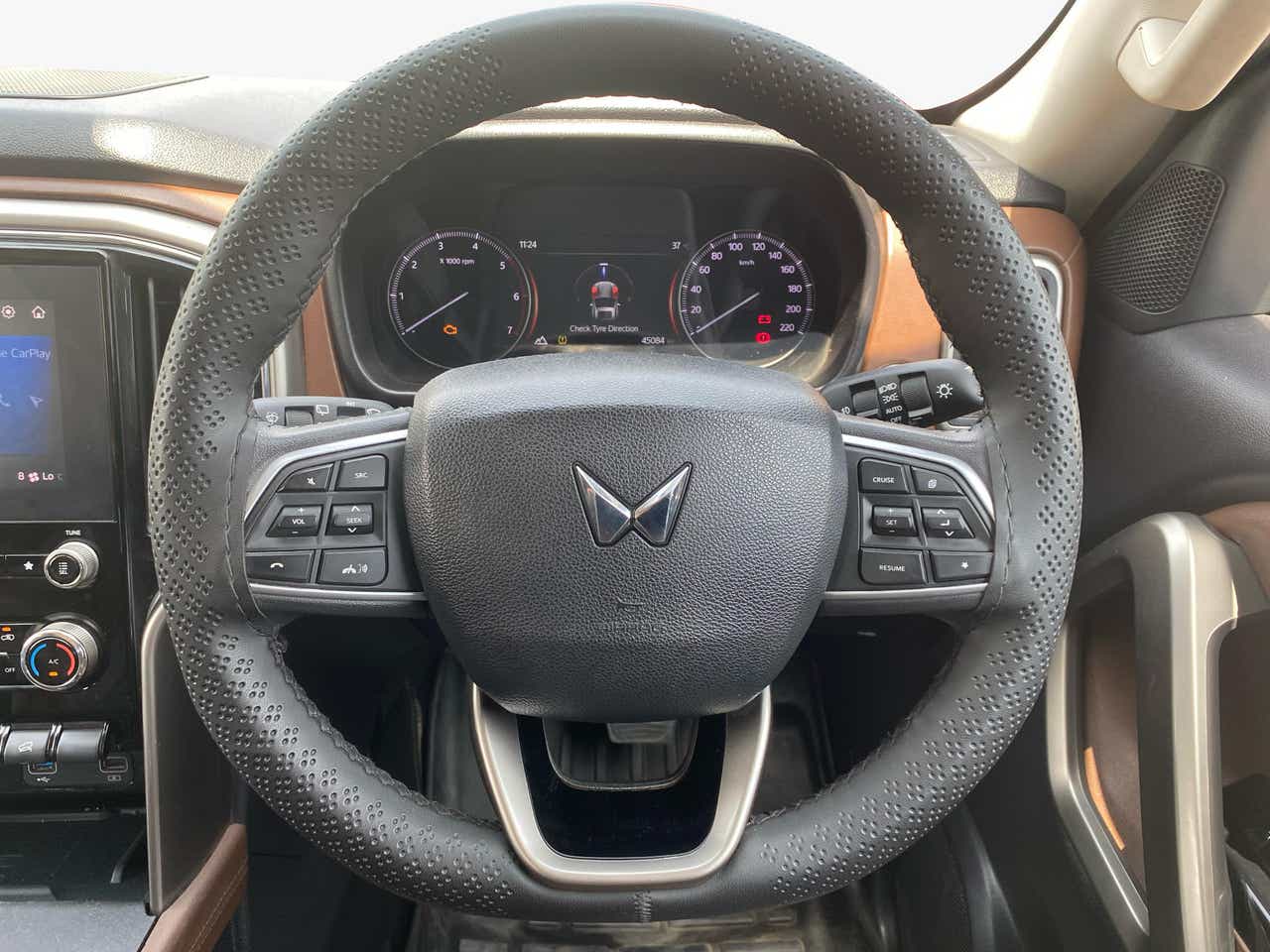 Steering wheel and dashboard of a Mahindra Scorpio-N