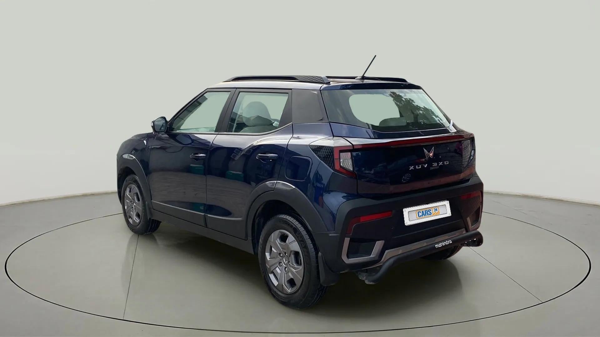 Rear three-quarter view of a Mahindra XUV 3XO