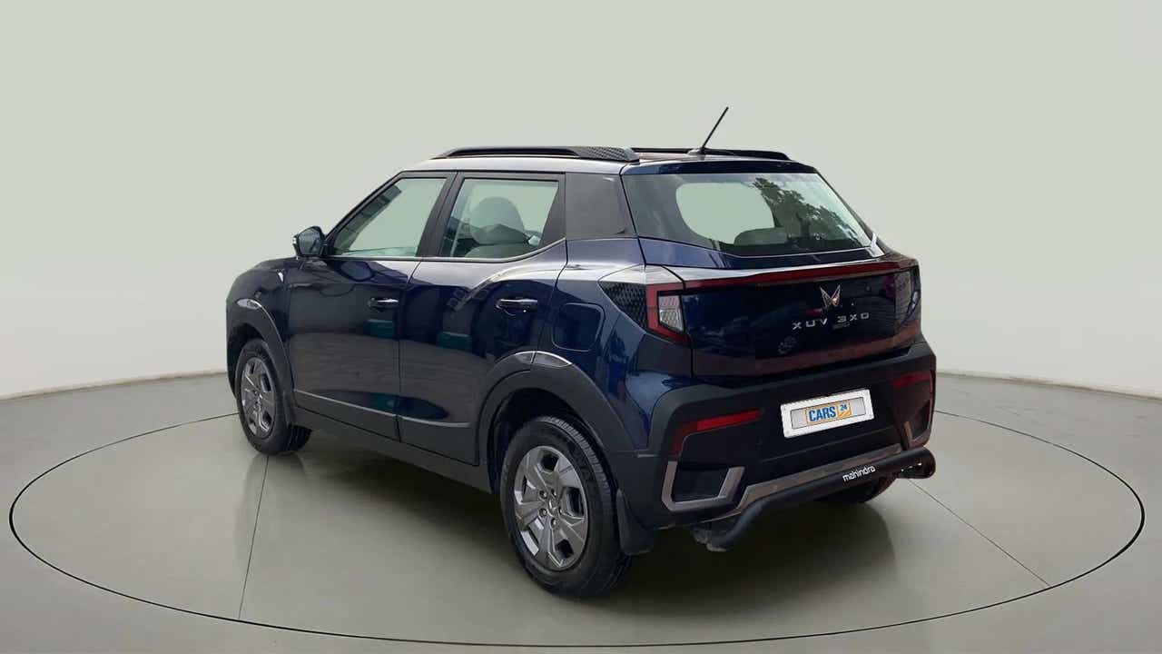 Rear three-quarter view of a Mahindra XUV 3XO