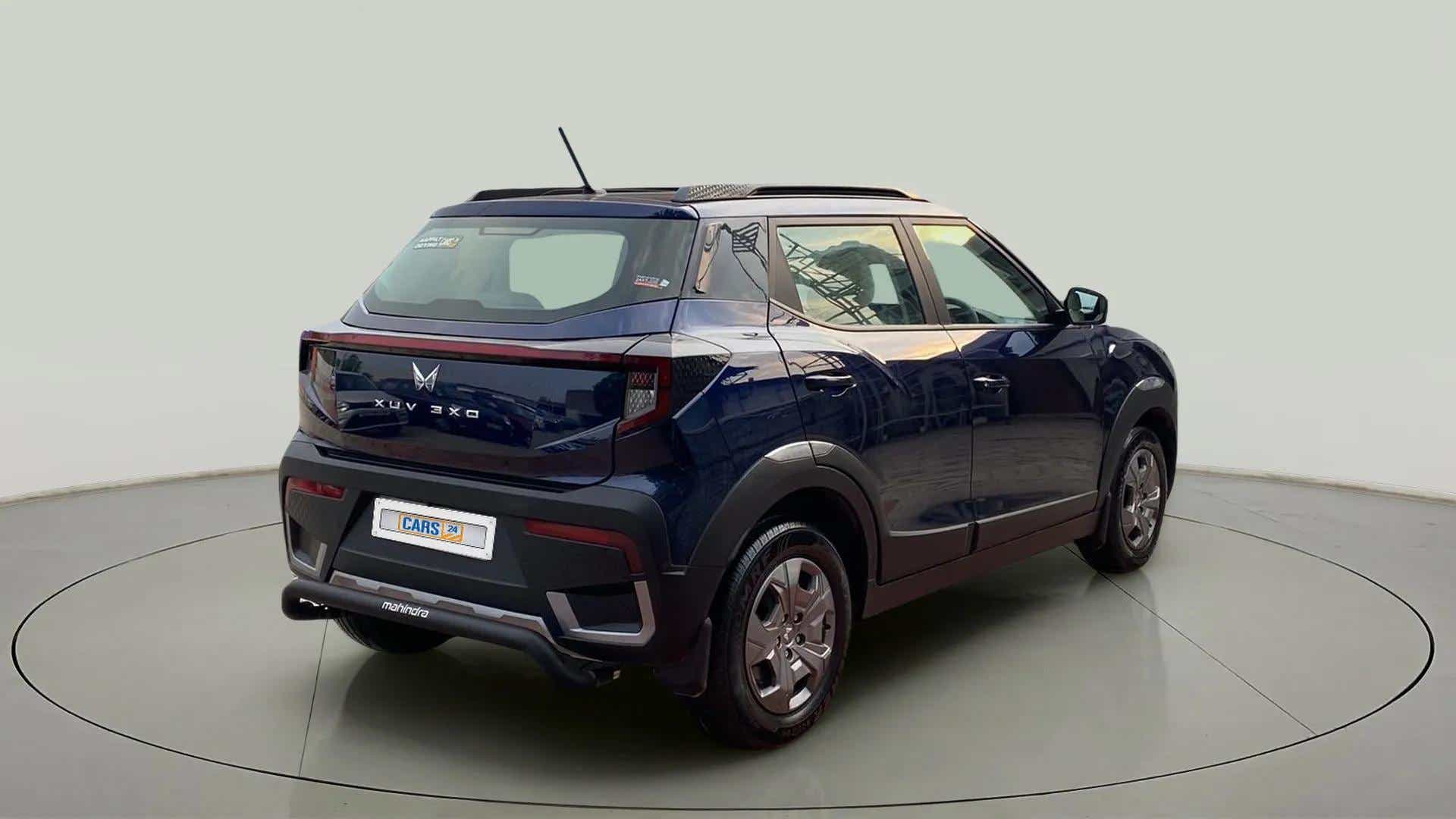 Rear three-quarter view of a Mahindra XUV 3XO