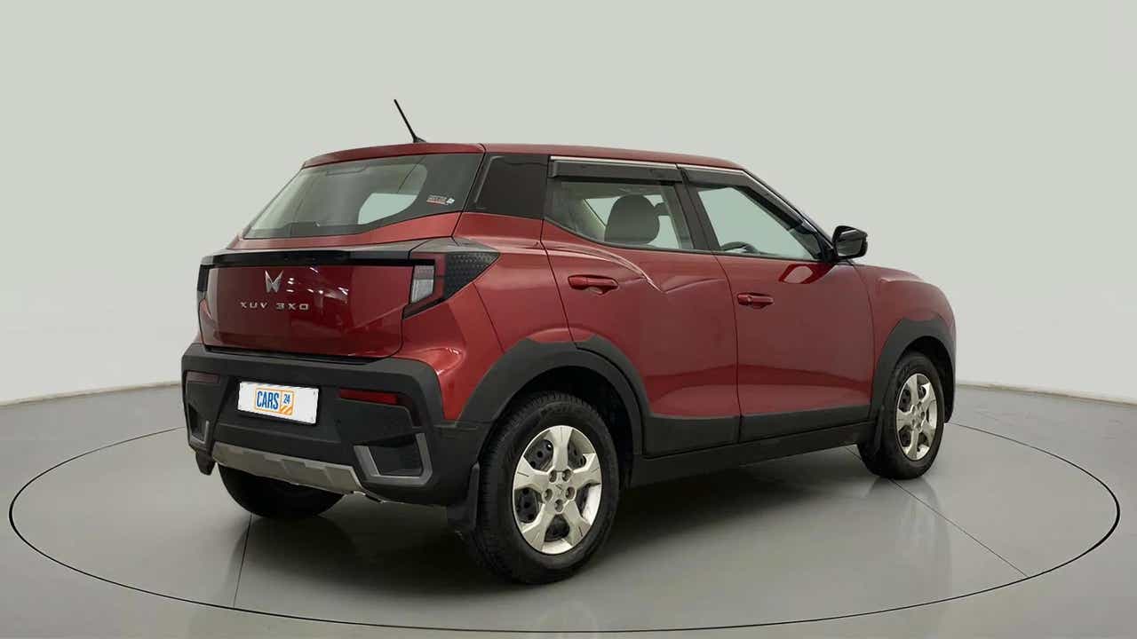 Rear three-quarter view of a Mahindra XUV 3XO