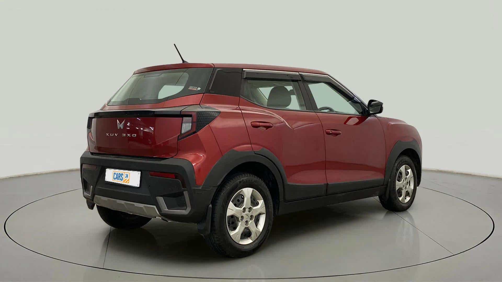 Rear three-quarter view of a Mahindra XUV 3XO