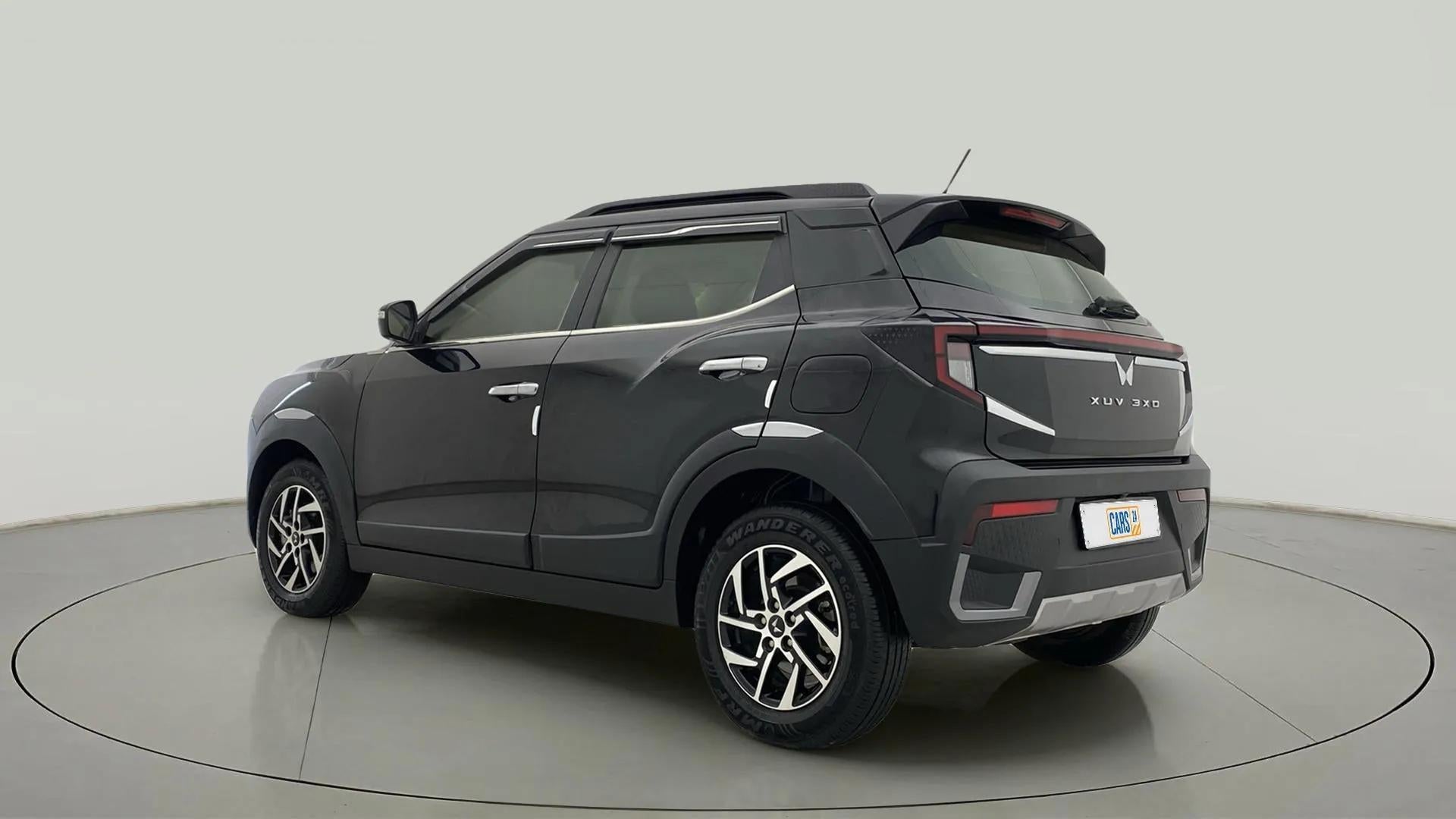 Rear three-quarter view of a Mahindra XUV 3XO