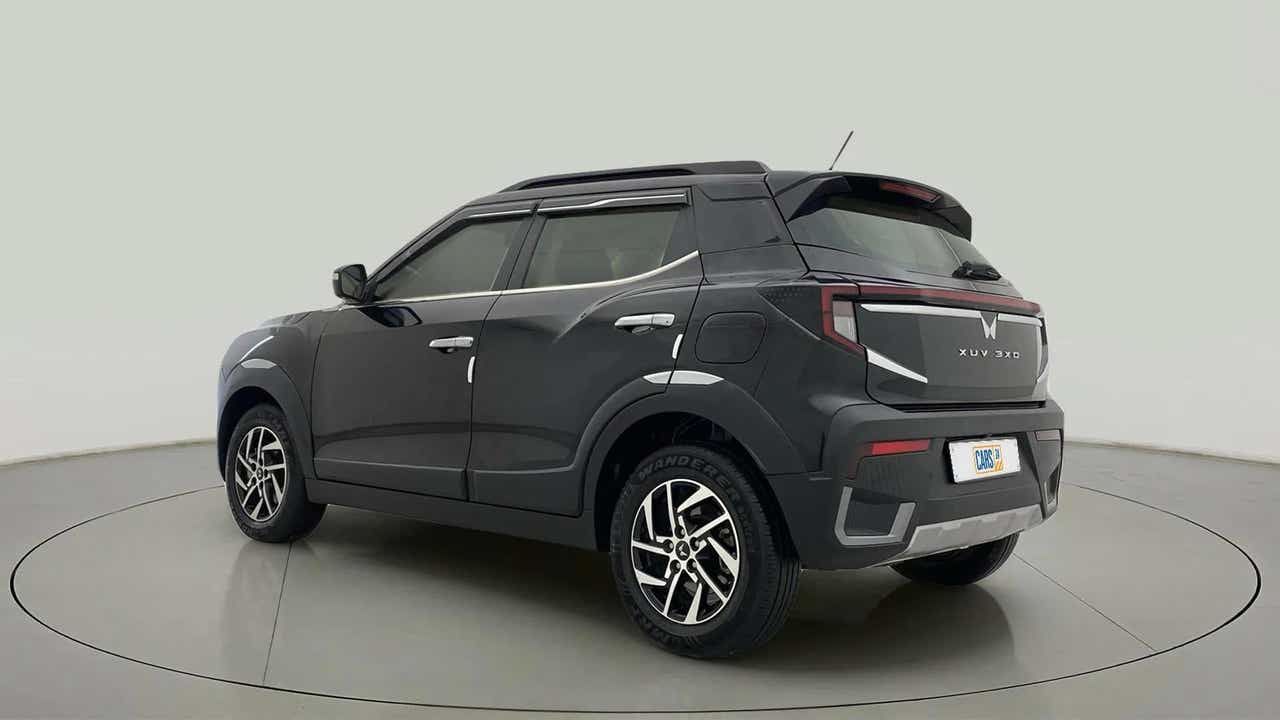 Rear three-quarter view of a Mahindra XUV 3XO