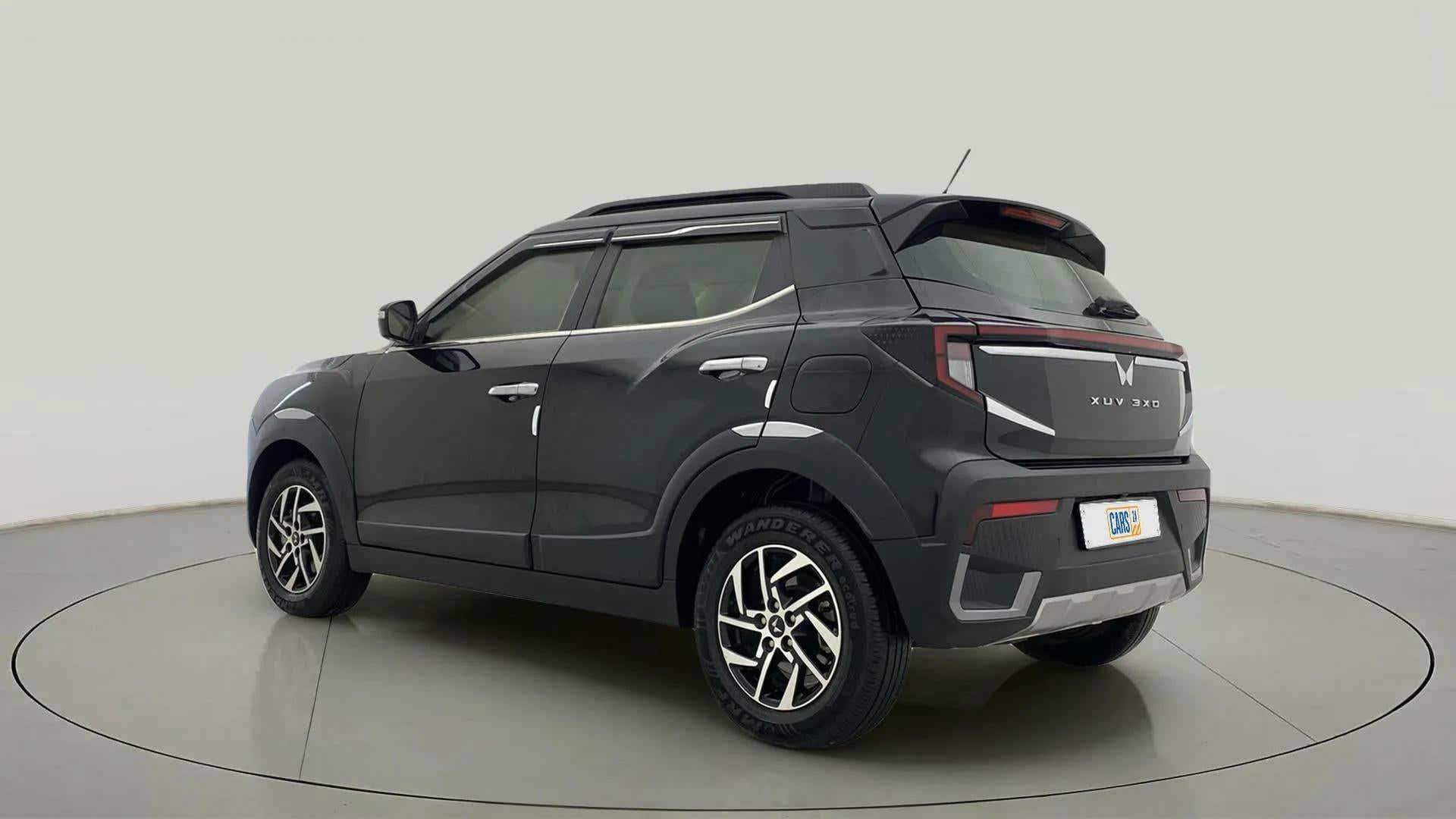 Rear three-quarter view of a Mahindra XUV 3XO