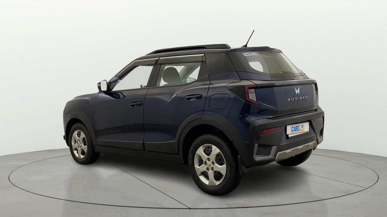 Rear three-quarter view of a Mahindra XUV 3XO