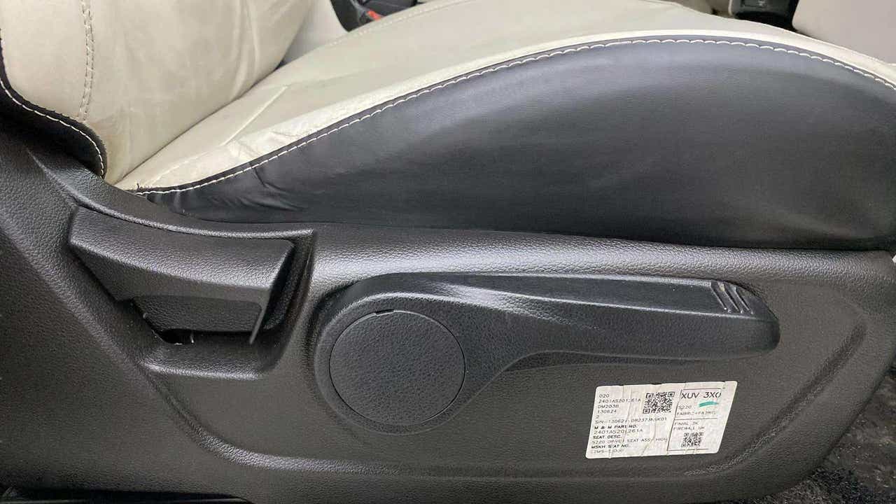 Close-up of the seat adjustment lever of a Mahindra XUV 3XO
