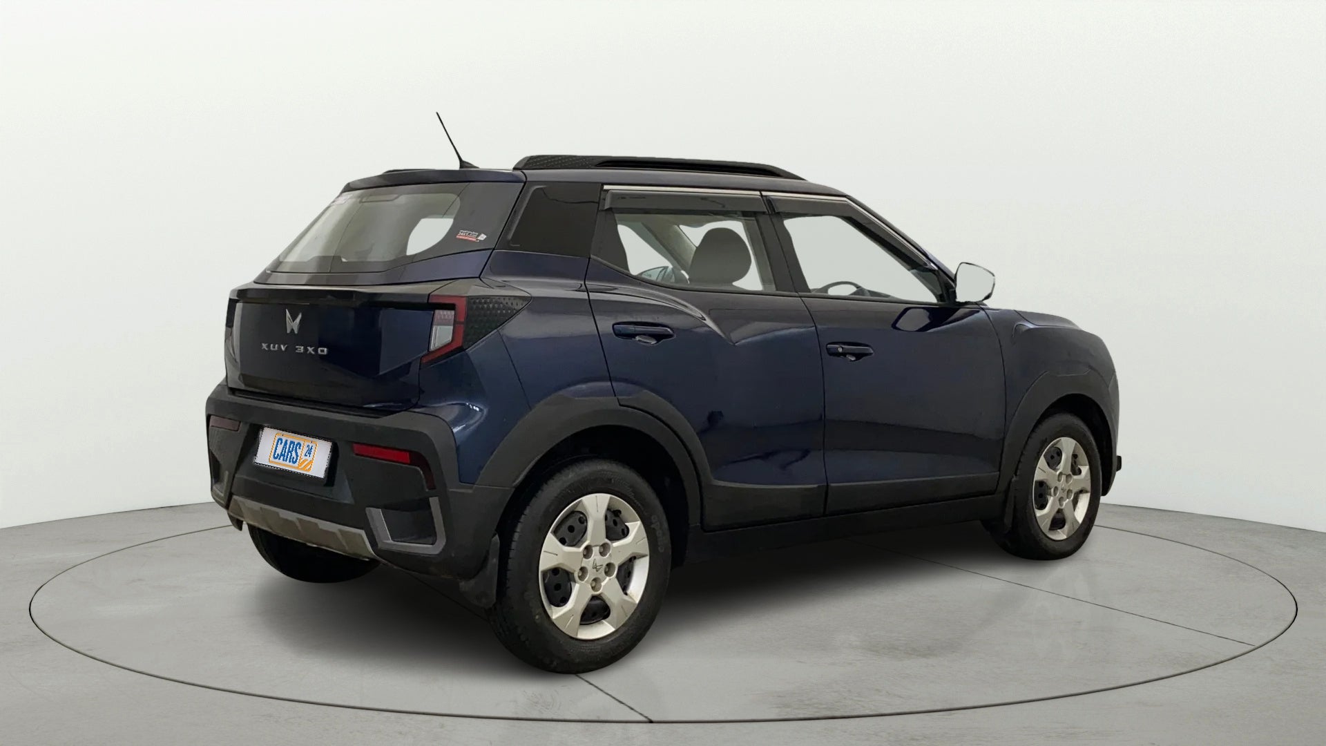 Rear three-quarter view of a Mahindra XUV 3XO