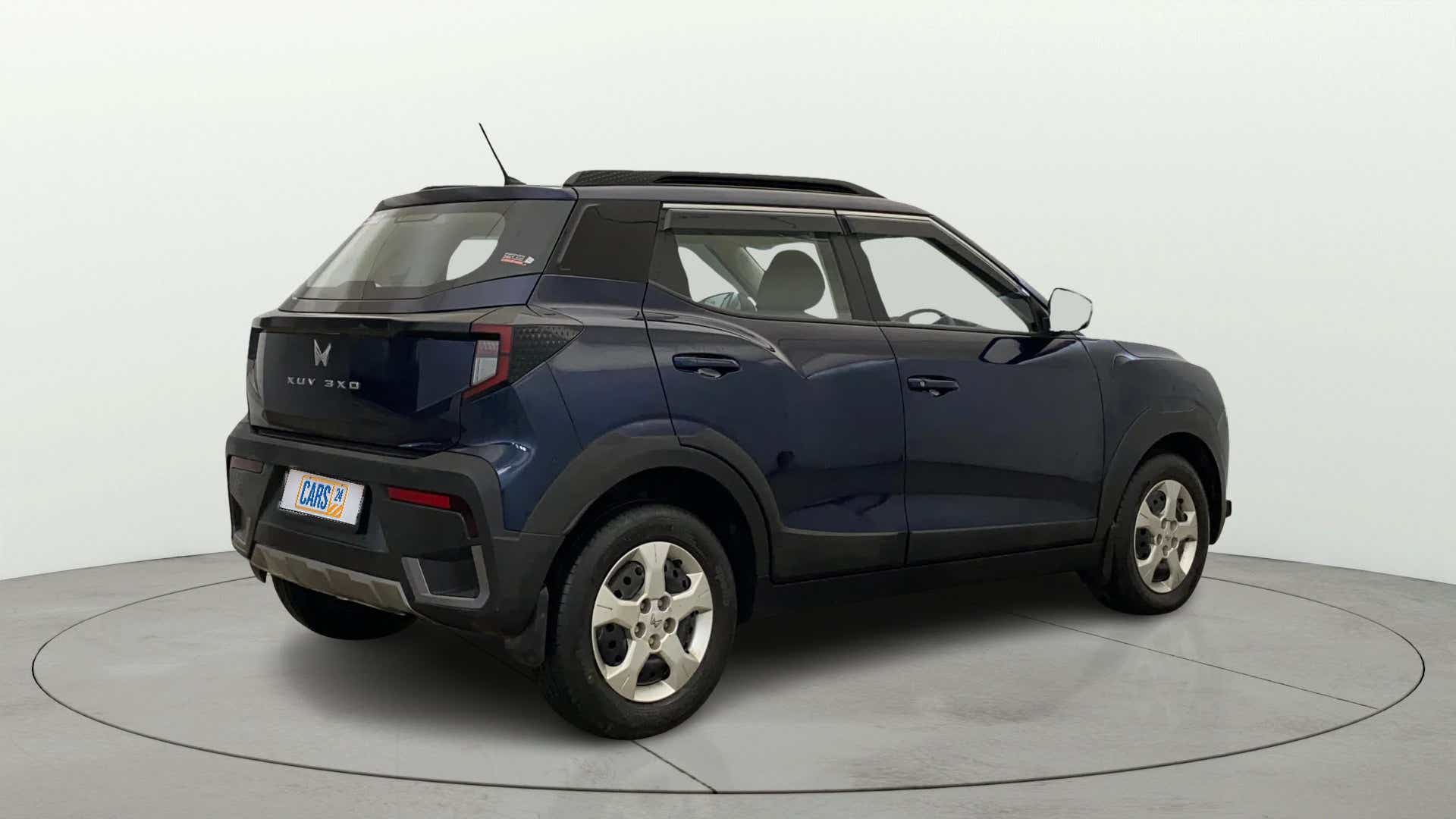 Rear three-quarter view of a Mahindra XUV 3XO