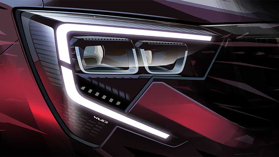 Headlight close-up of Mahindra XUV 7XO