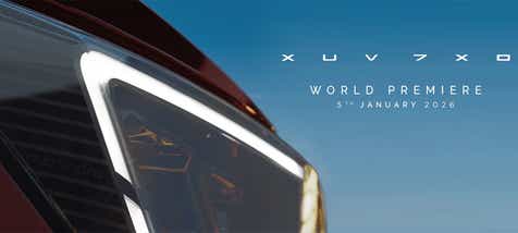 Headlight close-up of a Mahindra XUV 7XO