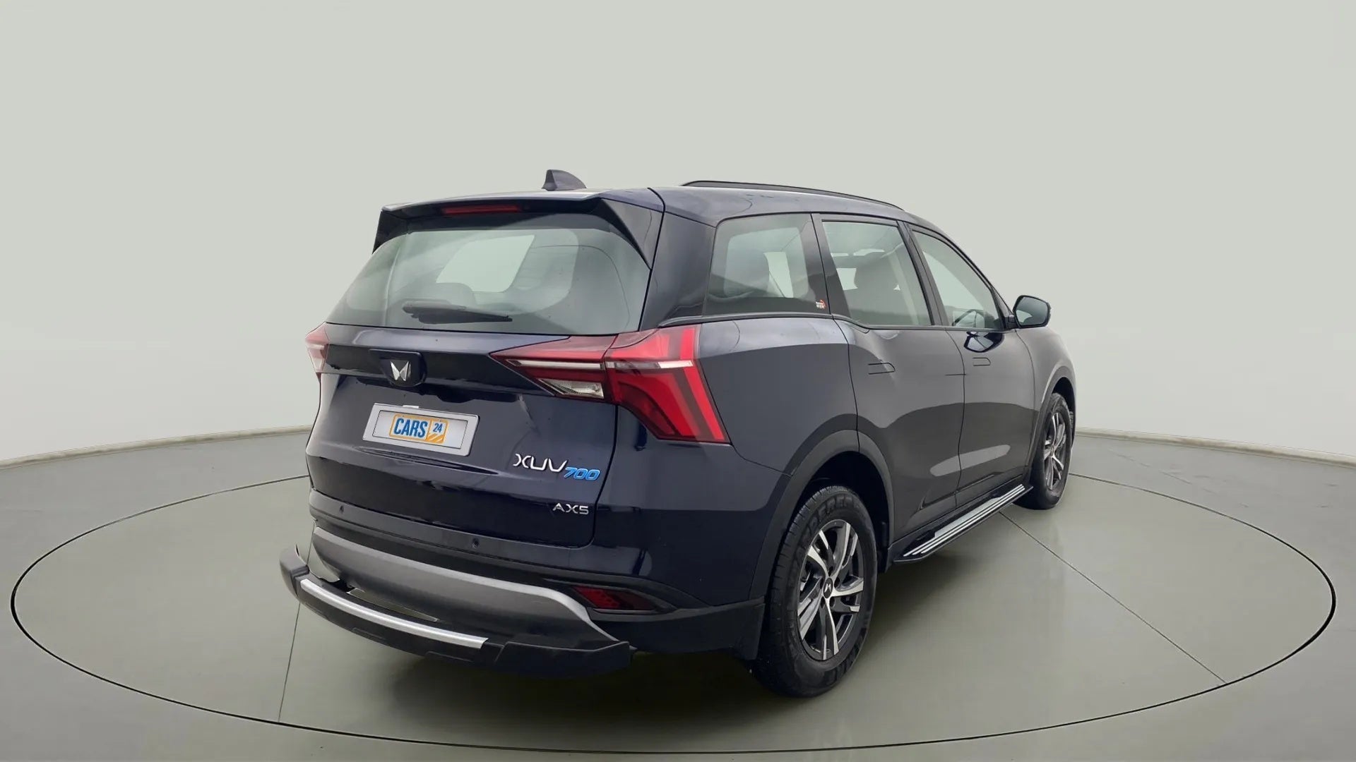 Rear three-quarter view of a Mahindra XUV700 AX5