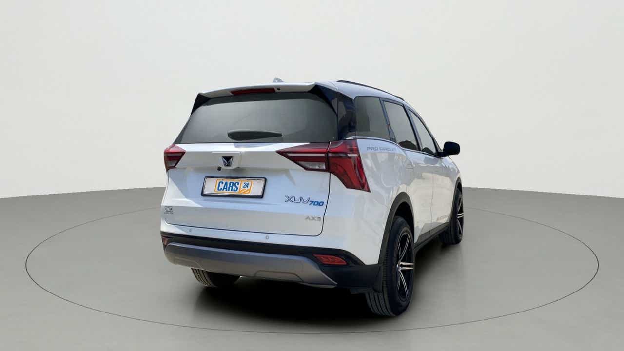 Rear three-quarter view of a Mahindra XUV700 AX3