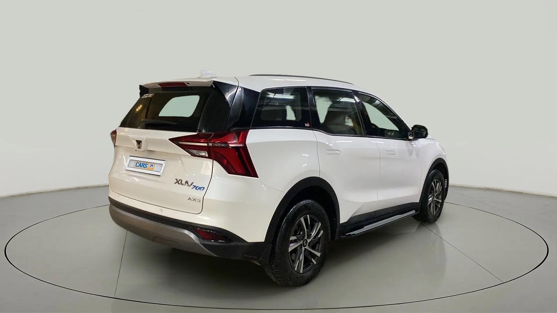 Rear three-quarter view of a Mahindra XUV700 AX5