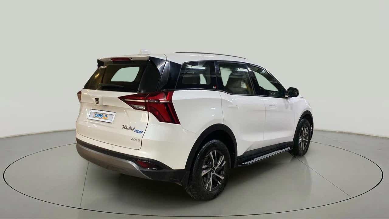 Rear three-quarter view of a Mahindra XUV700 AX5