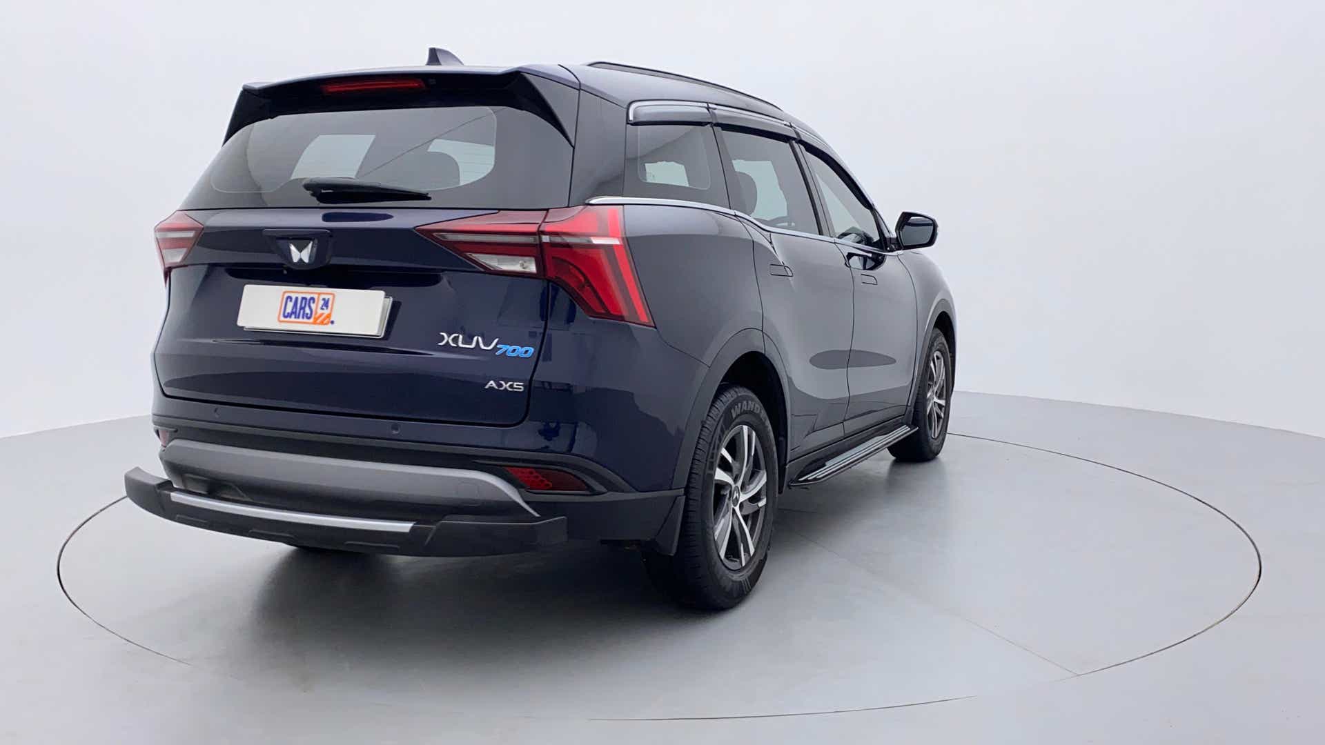 Rear three-quarter view of a Mahindra XUV700 AX5