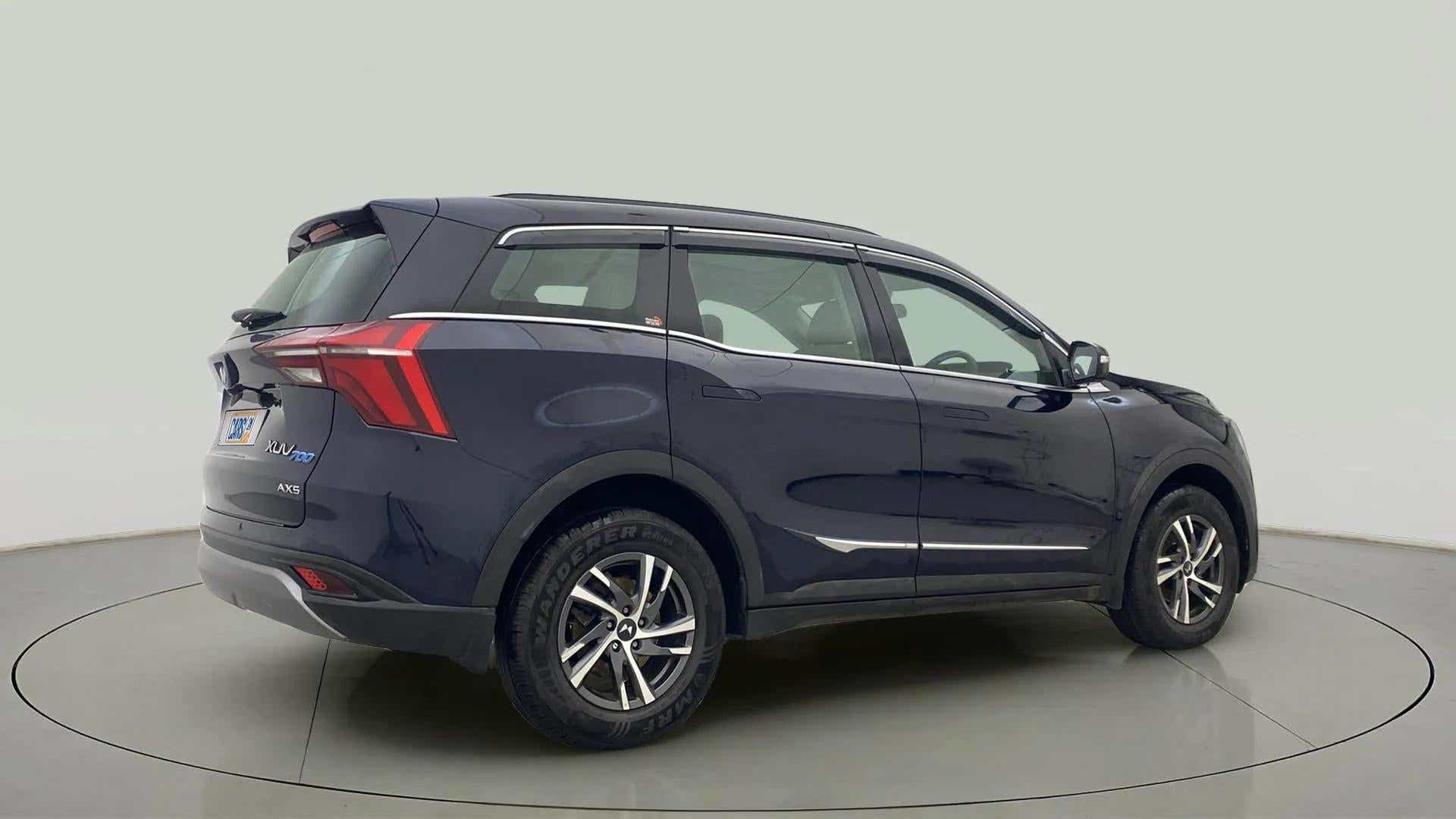Rear three-quarter view of a Mahindra XUV700 AX5