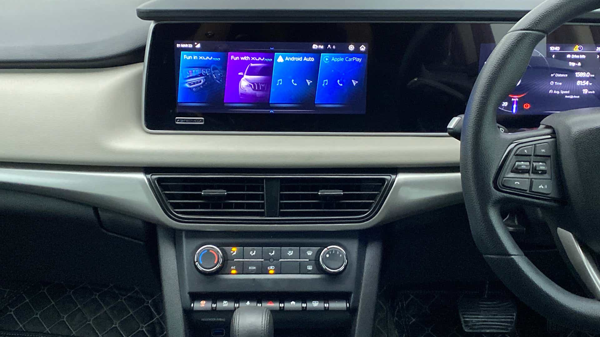 Interior dashboard of a Mahindra XUV700