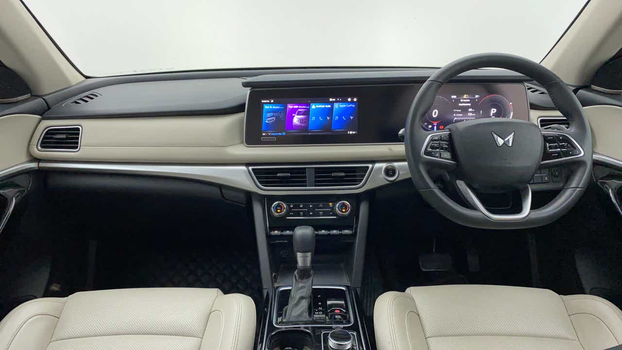 Dashboard and steering wheel view of a Mahindra XUV700