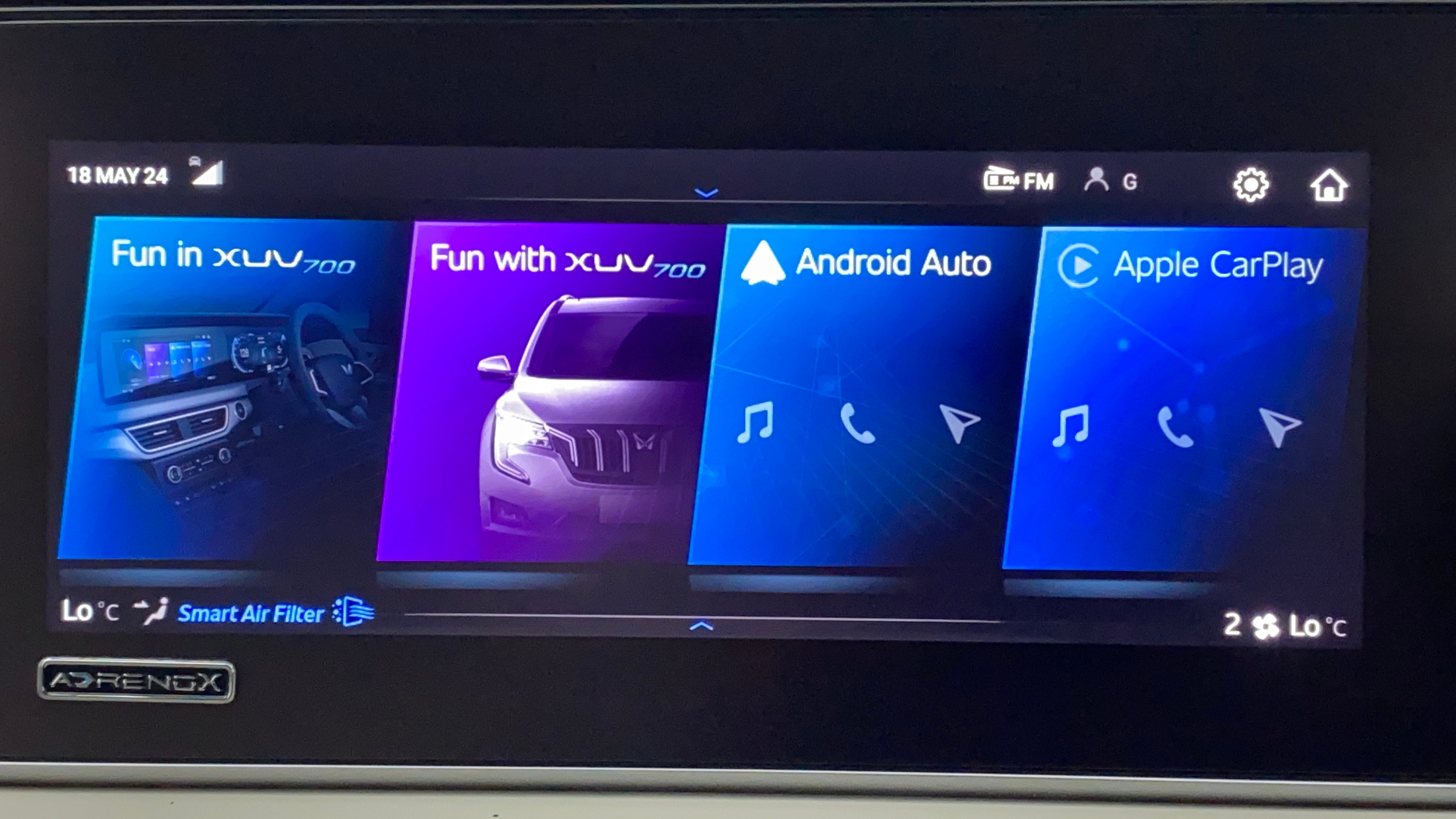 Infotainment system screen of a Mahindra XUV700