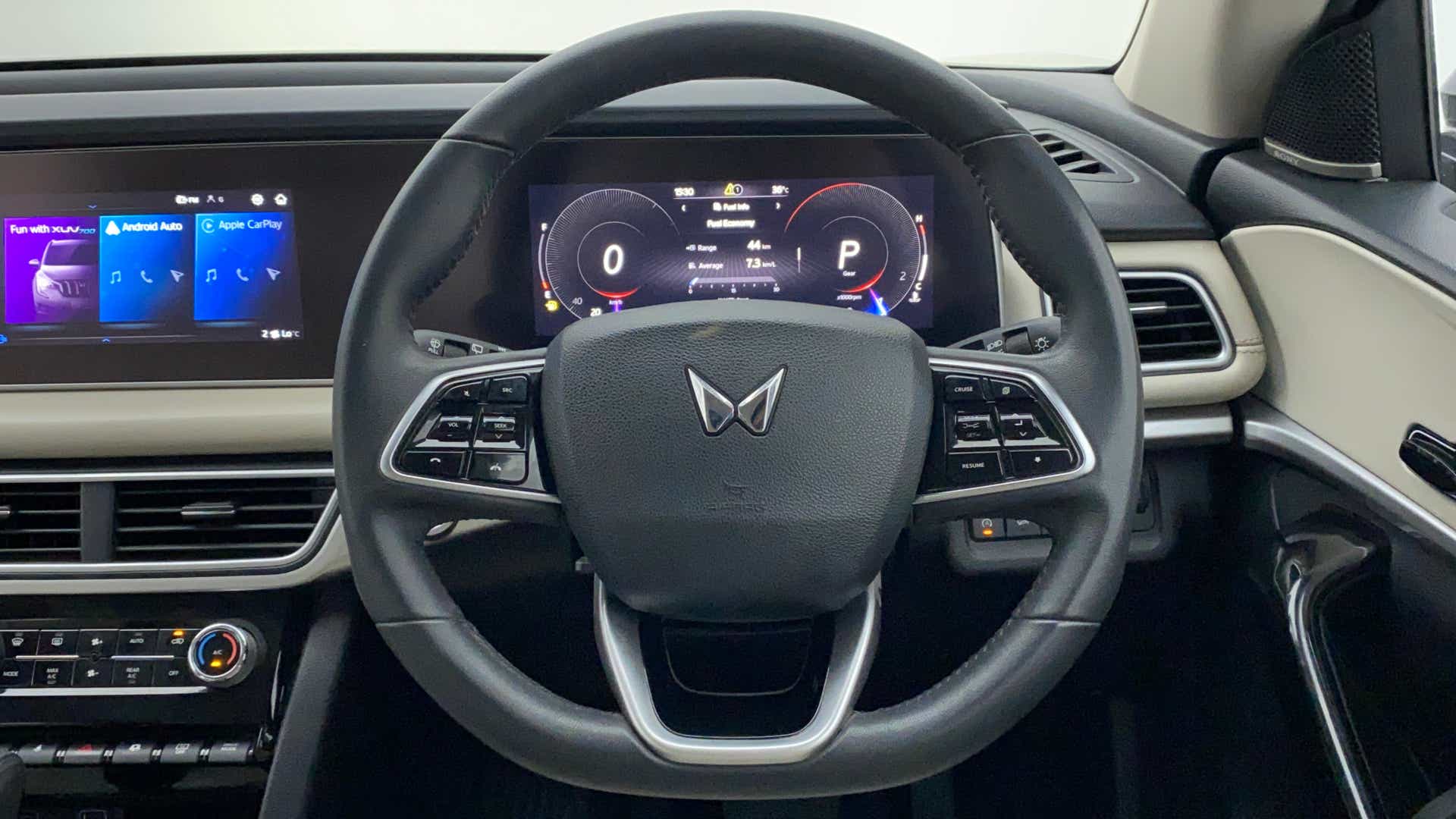 Steering wheel and dashboard of a Mahindra XUV700
