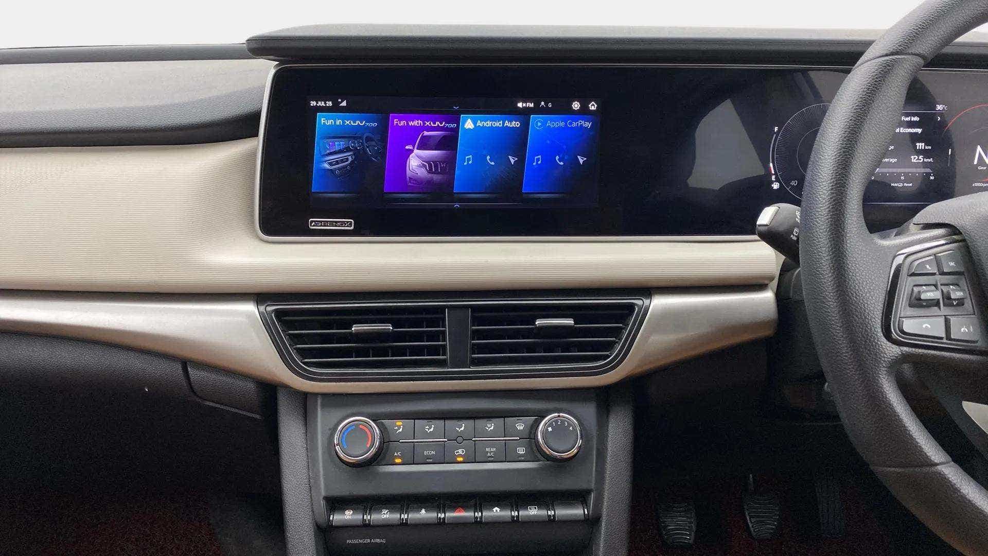 Dashboard and infotainment system of a Mahindra XUV700
