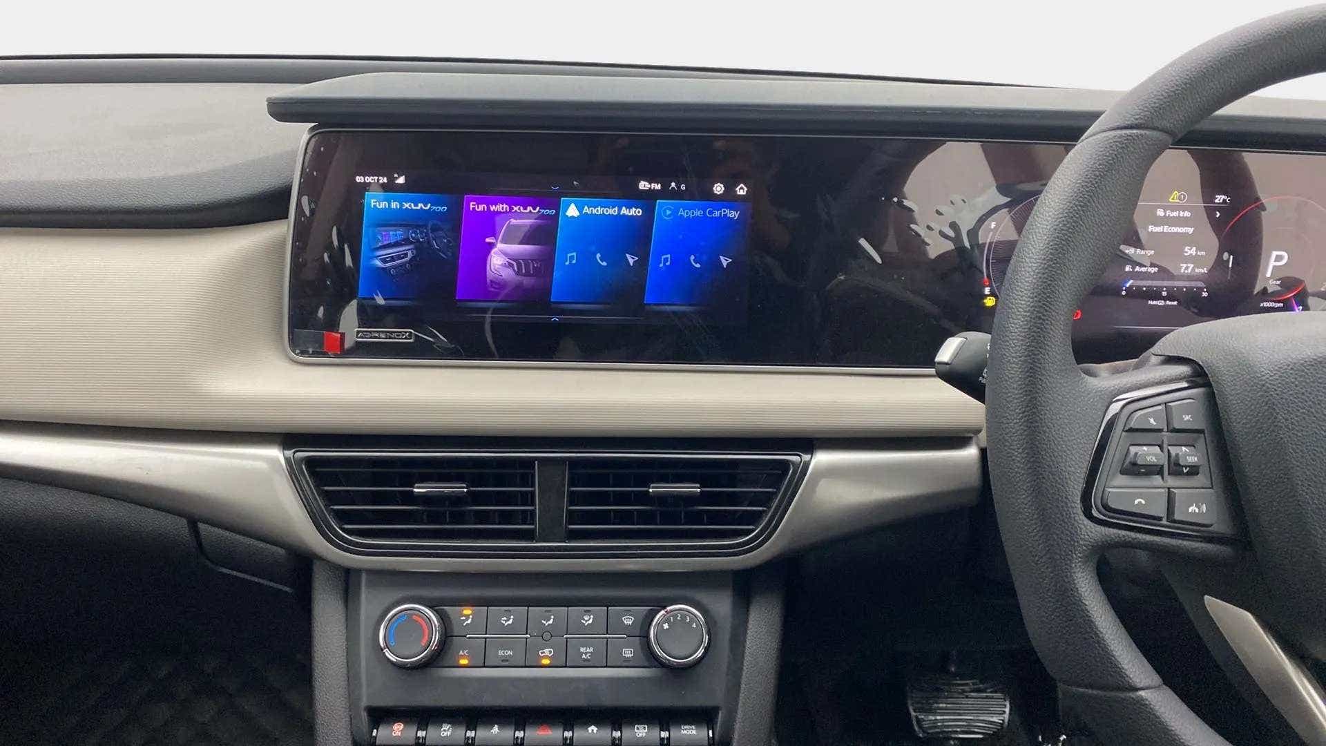 Interior dashboard of a Mahindra XUV700