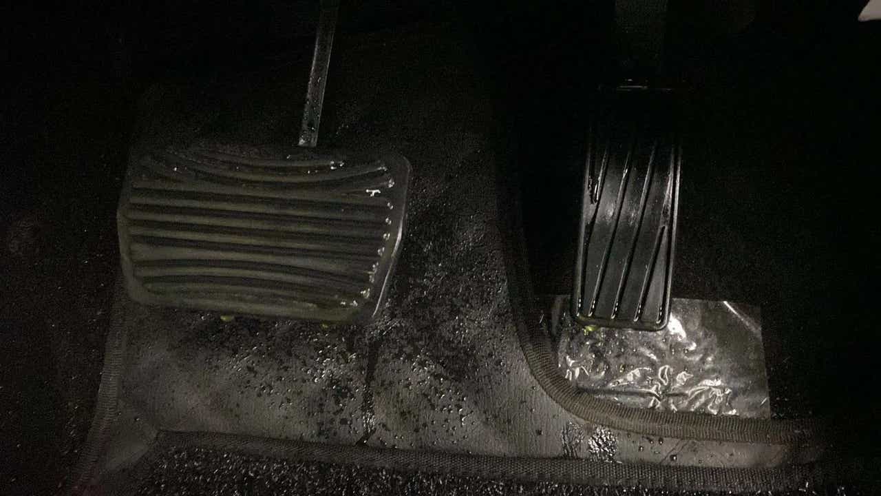 Close-up of pedals in a Mahindra XUV700