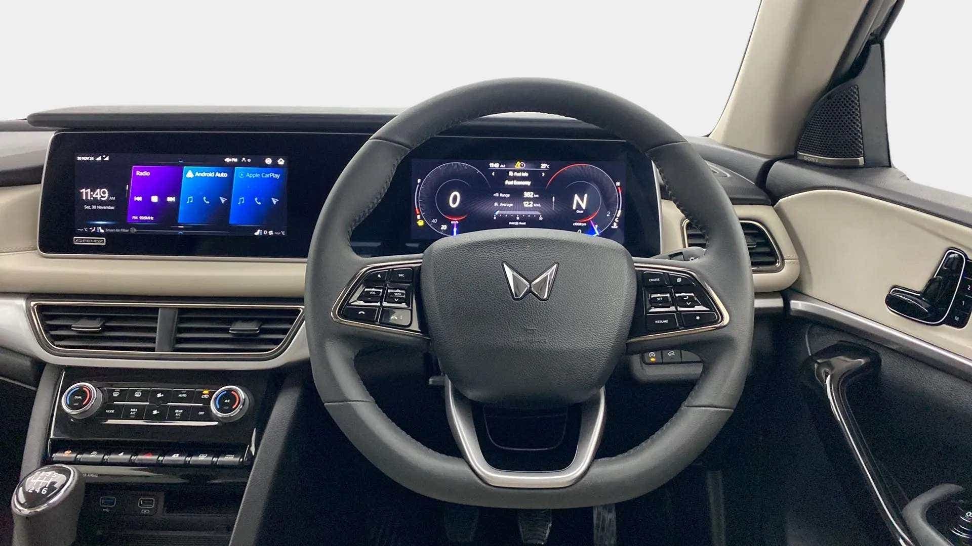 Interior dashboard view of a Mahindra XUV700
